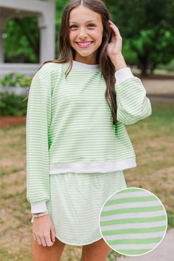 Girls: Born To Move Green Striped Cropped Mockneck Pullover