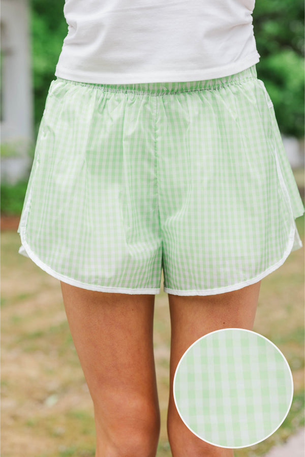 Girls: What Comes Next Green Gingham Athletic Shorts