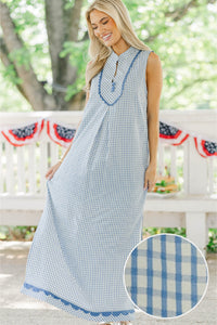 One Of A Kind Blue Gingham Midi Dress