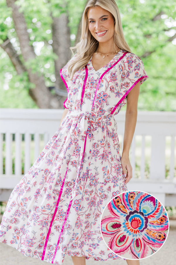 At First Look Pink Floral Midi Dress