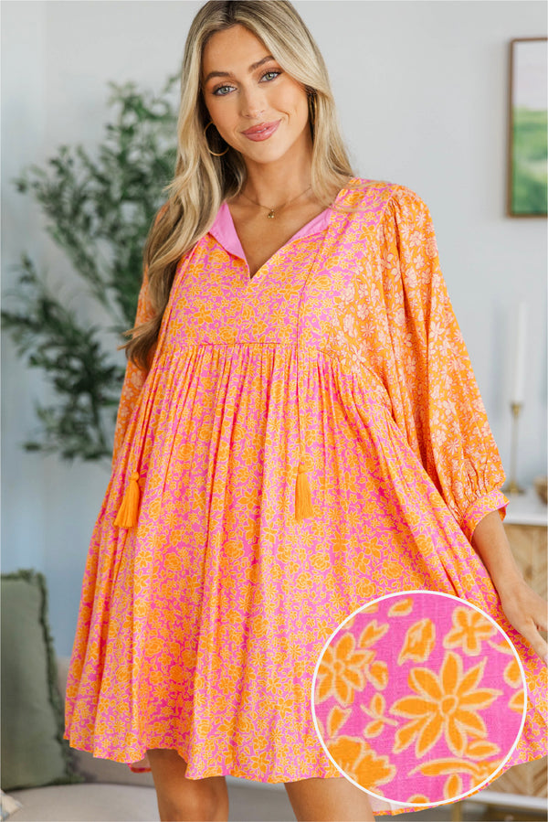 NURSING COLLECTION: Through The Years Orange Ditsy Floral Babydoll Dress