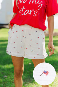 Ready For A Change Cream Flag Print Gauze Shorts