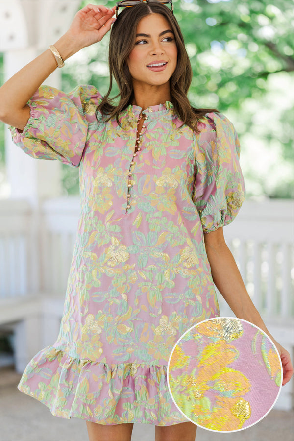 Full Of Grace Pink Brocade Dress