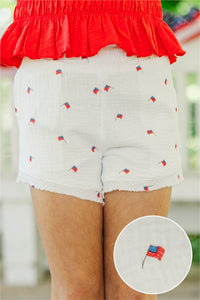 Girls: Ready For A Change Cream Flag Print Gauze Shorts