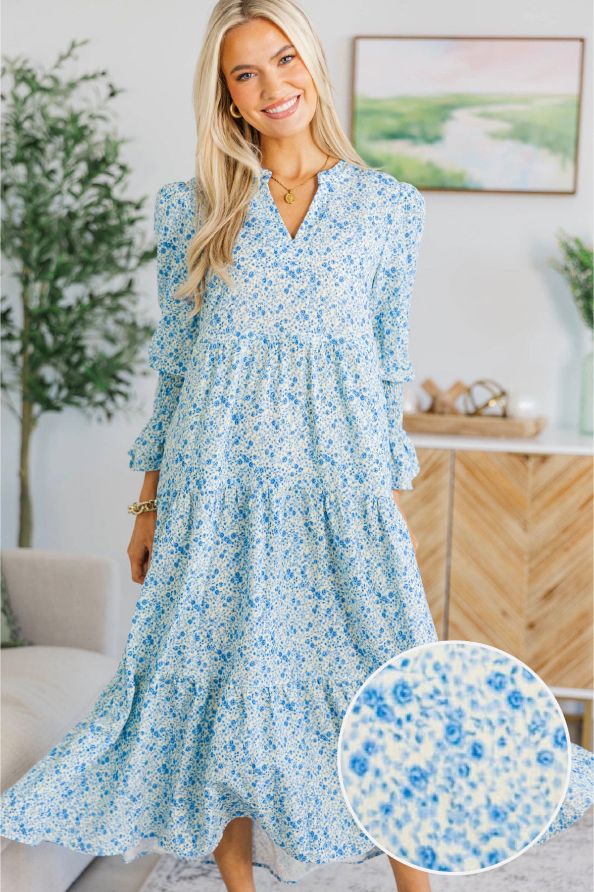 NURSING COLLECTION: What A Surprise Blue Ditsy Floral Tiered Midi Dres – Shop the Mint