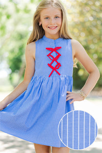 Girls: The Ariana Blue Striped Sleeveless Dress