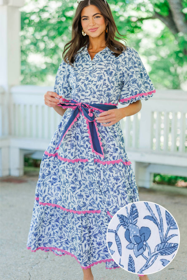 Count Me In Blue Floral Midi Dress