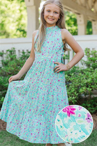 Girls: Fresh Focus Teal Ditsy Floral Midi Dress