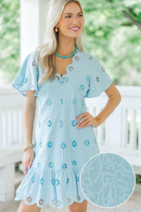 Boldly Beautiful Light Blue Eyelet Dress