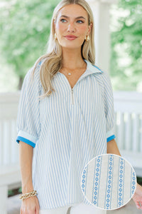 Simply Luminous Blue Striped Blouse