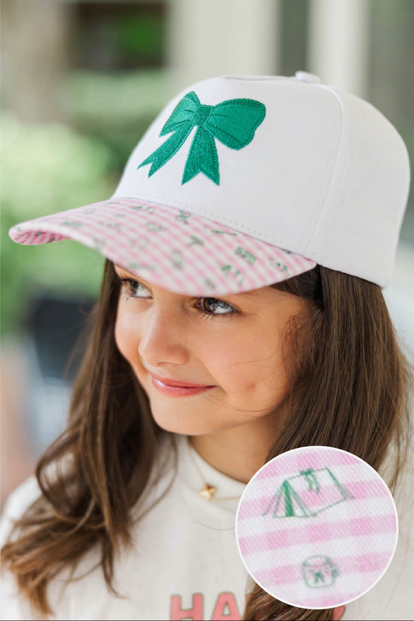 Girls: Adventure Awaits Pink Gingham Embroidered Bow Hat
