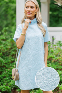 The Grand Light Blue Textured Swing Dress