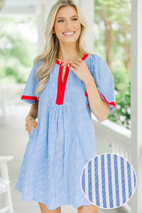 Just A Theory Blue Striped Cotton Dress