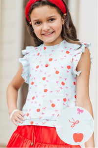 Girls: Through The Days Light Blue Bows & Apples Pima Cotton Top