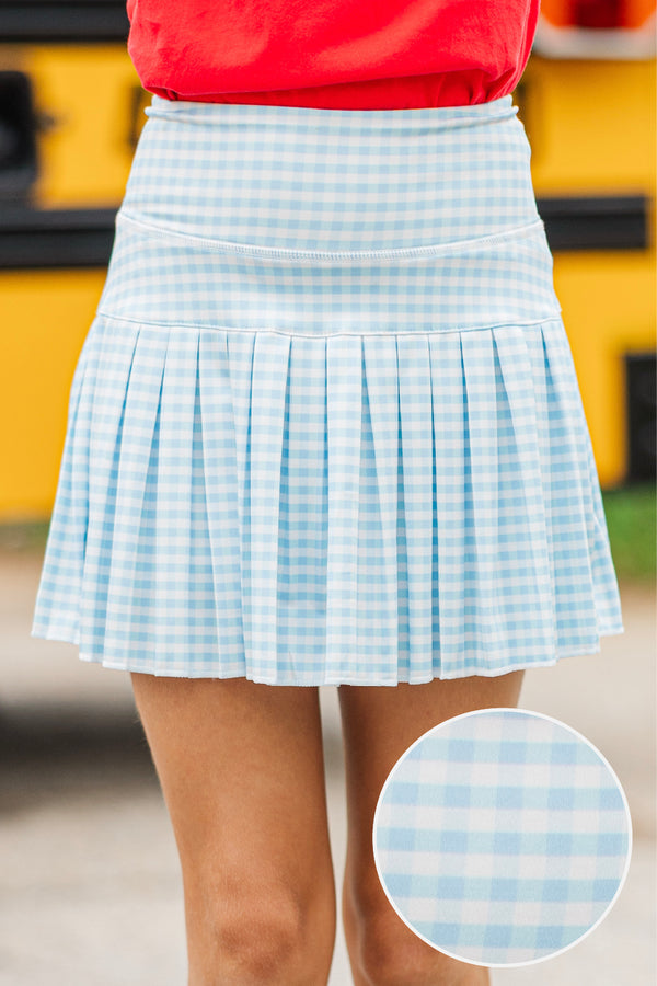 Girls: The Sadie Light Blue Gingham Skort