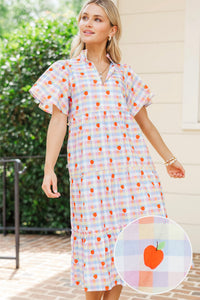 Feeling Your Best Blue Gingham Apple Print Midi Dress