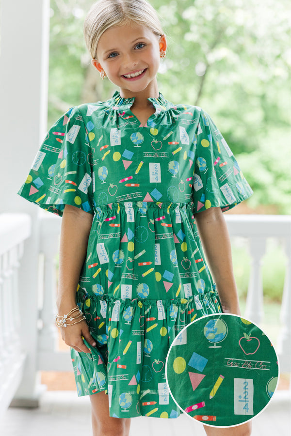Girls: The Stephanie Green Toile Babydoll Dress