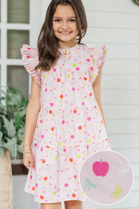 Girls: Sweet Nature Light Pink Apples & Bows Babydoll Dress