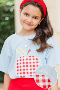 Girls: Gingham Apple Light Blue Graphic Tee