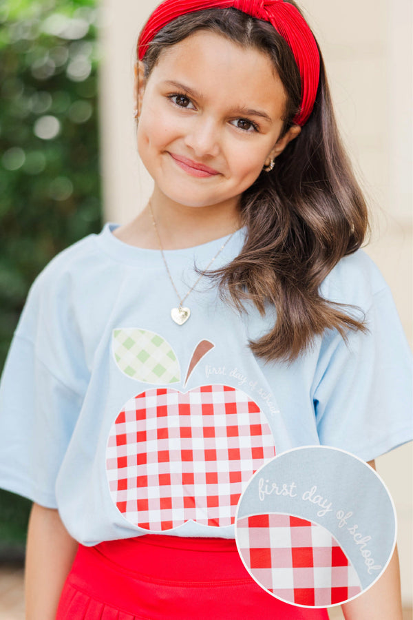 Girls: Gingham Apple Light Blue Graphic Tee