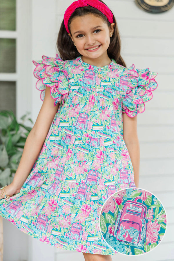 Girls: The Holland Blue Books And Florals Scalloped Dress