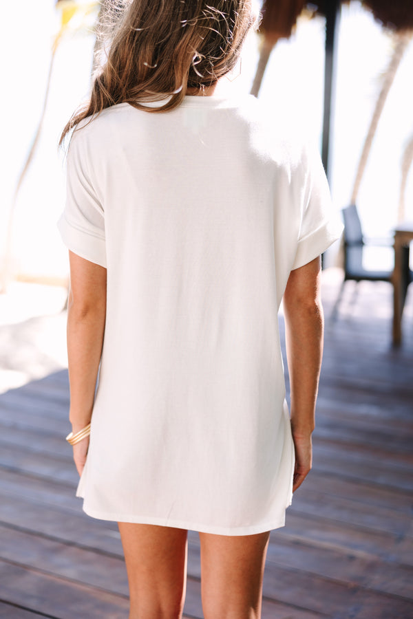 v neck dress t shirt V-Neck Perfect Tee - LARGE / Black neck design with rolled sleeves Make Your Life Easy Ivory