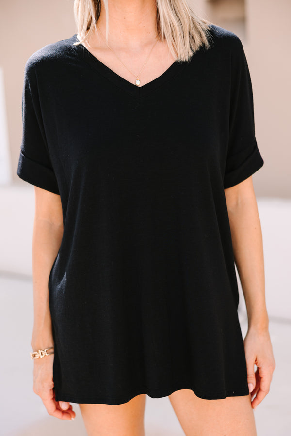 Make Your Life Easy Black V-neck Top