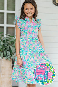 Girls: Make It Your Own Blue Books And Florals Midi Dress