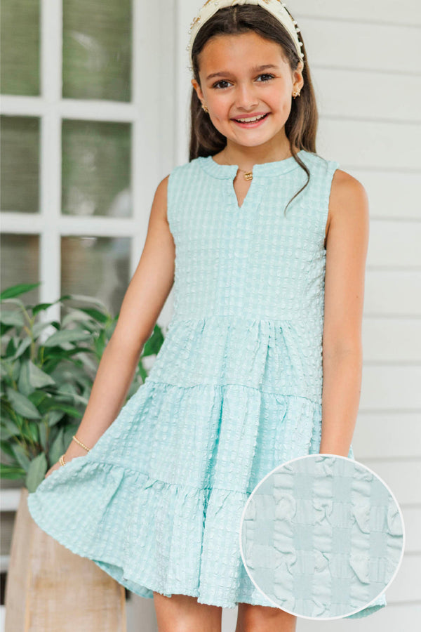 Girls: Bright Moment Mint Textured Dress