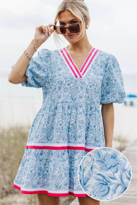 For A While Light Blue Toile Dress