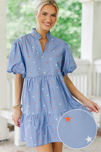 When You Know Blue Stars Babydoll Dress