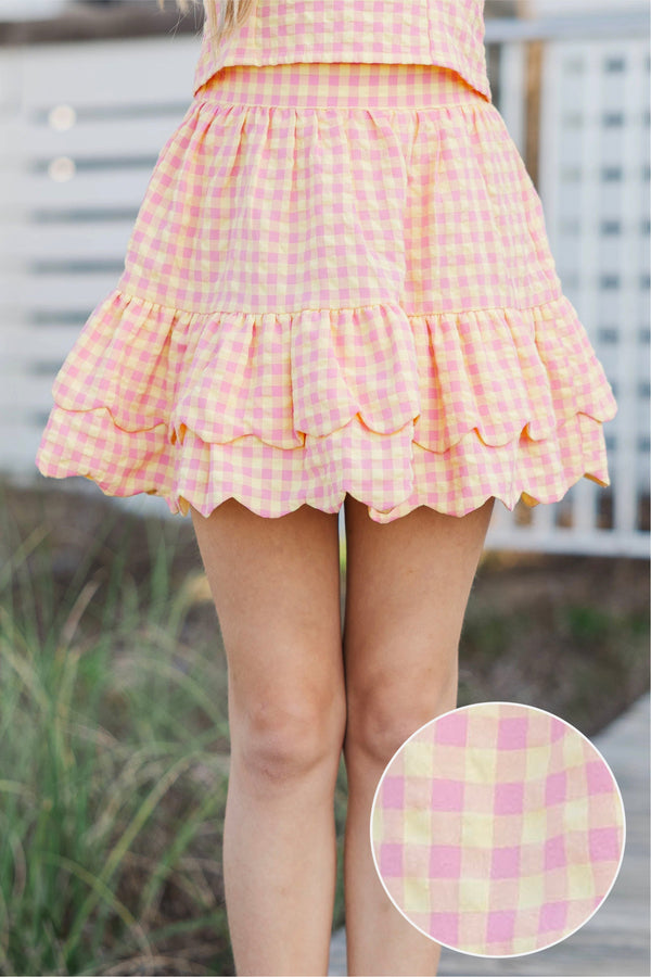 Girls: So Very Chic Pink Gingham Ruffle Skirt