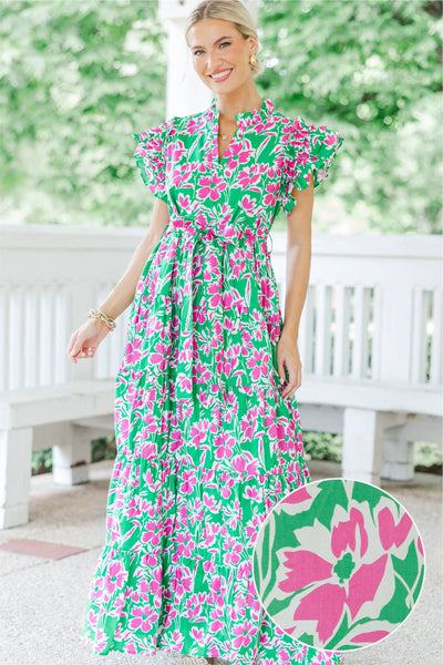Future Fun Green Floral Maxi Dress, Medium - The Mint Julep Boutique