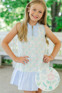 Girls: The Rosalie Light Blue Mixed Print Dress