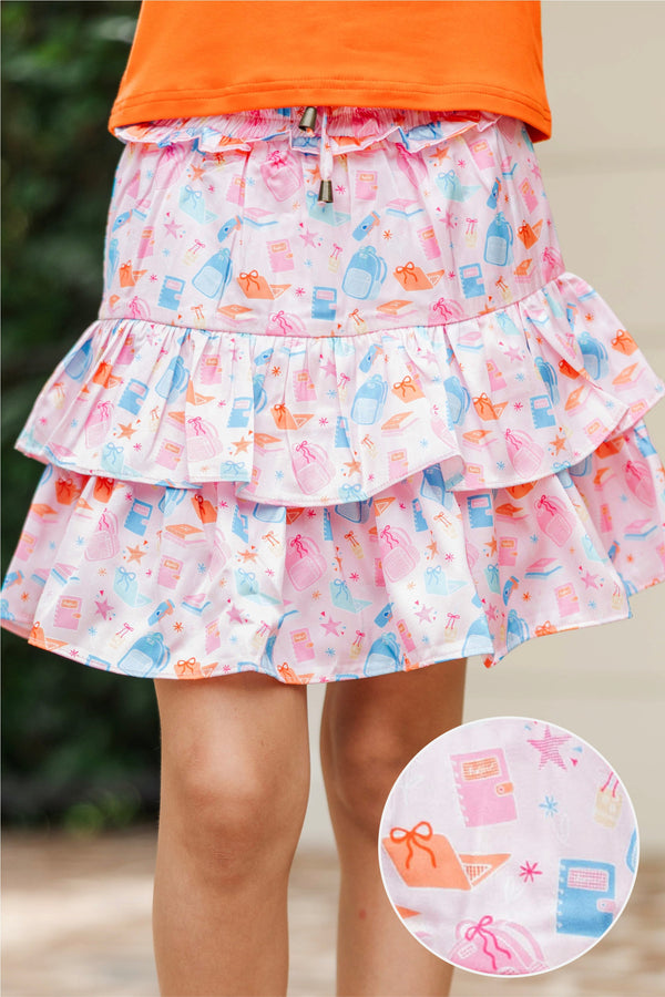 Girls: Take The Leap Pink School Girl Print Skort