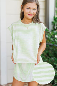 Girls: Easy Go-To Green Striped Tee
