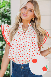 Live Out Loud Cream Apple Print Blouse