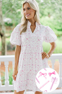 Somewhere Out There White Pencil Toile Print Babydoll Dress