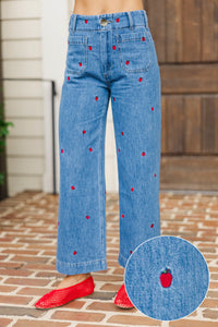 Big Dreams Blue Embroidered Wide Leg Jeans