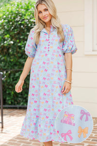See The Light Blue Bows And Books Midi Dress