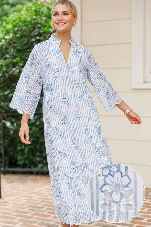 My Kind of Day Blue/White Eyelet Midi Dress – Shop the Mint