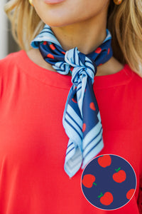 Front Of The Class Navy Blue Apple Print Neck Scarf