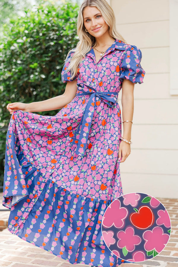 Effortless Days Navy Floral Apple Midi Dress