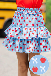 Girls: Take The Leap Light Blue Bows & Apples Skort
