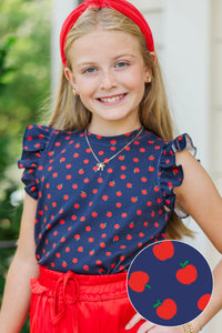 Girls: Through The Days Navy Apple Pima Cotton Top