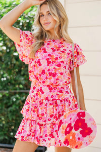 Effortless Occasion Pink Floral Tiered Dress