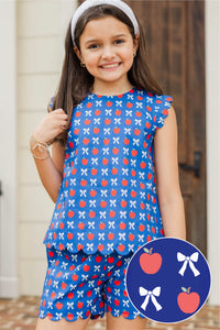 Girls: The Anya Blue Apples & Bows Scalloped Set