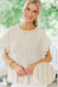 This Says It All Oatmeal Striped Blouse