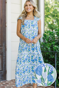Found My Way Blue Floral Midi Dress