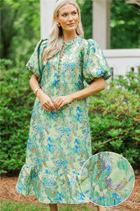 See The Light Green Brocade Midi Dress